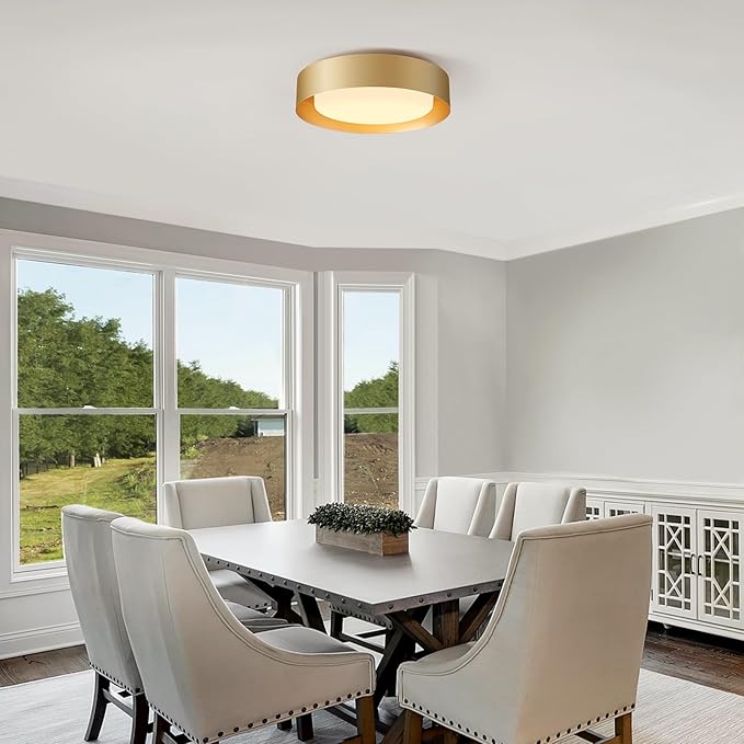 Modern Glass Gold Flush Mount Ceiling Lights, 16.5" Minimalist Round Ceiling Lighting, Drum Close to Ceiling Light Fixtures for Living Room, Bedroom, Dining Room, Kitchen, Hallways