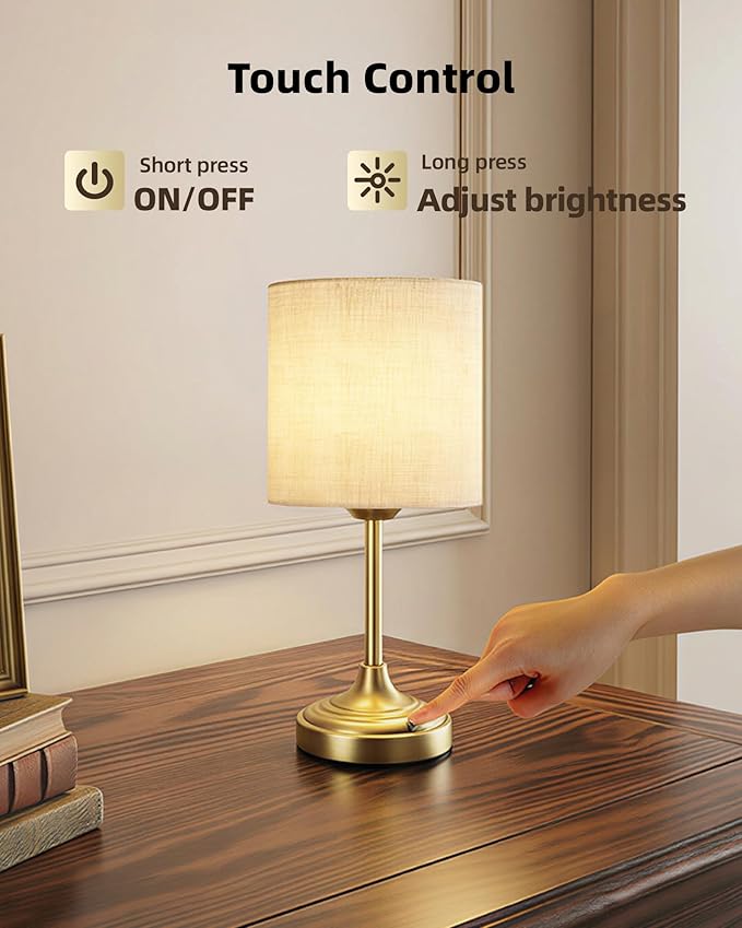 Battery Operated Lamp, 8000mAh, Dimmable, Ambient Light, 2700K, Touch Control, Portable, Small, LED, Wireless, Rechargeable, Cordless, Desk Lamp, Kitchen Lamp, Fabric Shade, for Dining Room, Bedroom