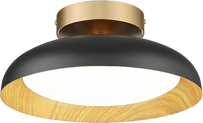 kudos Flush Mount Ceiling Light,12-inch LED Ceiling Light Fixture,Painted Wood-Grain Finish,12W/700lm Hanging Light Fixture for Bedroom,Hallway,3000K/4000K/6000K Adjustable, KDCL10-BK