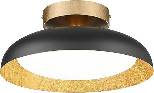 kudos Flush Mount Ceiling Light,12-inch LED Ceiling Light Fixture,Painted Wood-Grain Finish,12W/700lm Hanging Light Fixture for Bedroom,Hallway,3000K/4000K/6000K Adjustable, KDCL10-BK