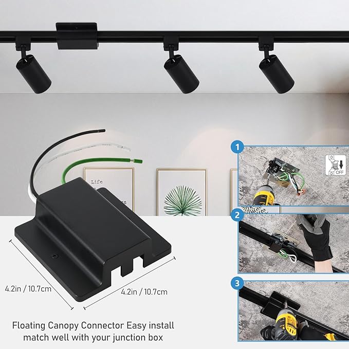 4-Light LED Track Lighting Kit with 3.3FT H Track Lighting Rails & Floating Canopy Connector, GU10 Track Light Kit, Modern Kitchen Track Lighting Fixtures Ceiling Spot Light, Black (No Bulbs)