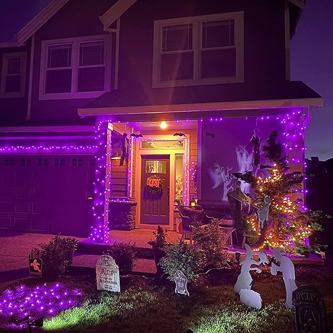 JMEXSUSS 400 LED Purple Christmas Lights Indoor Outdoor, 132 ft String Lights Plug in with Remote, 8 Modes Purple Christmas Tree Lights for Garden Patio Party Christmas Decoration