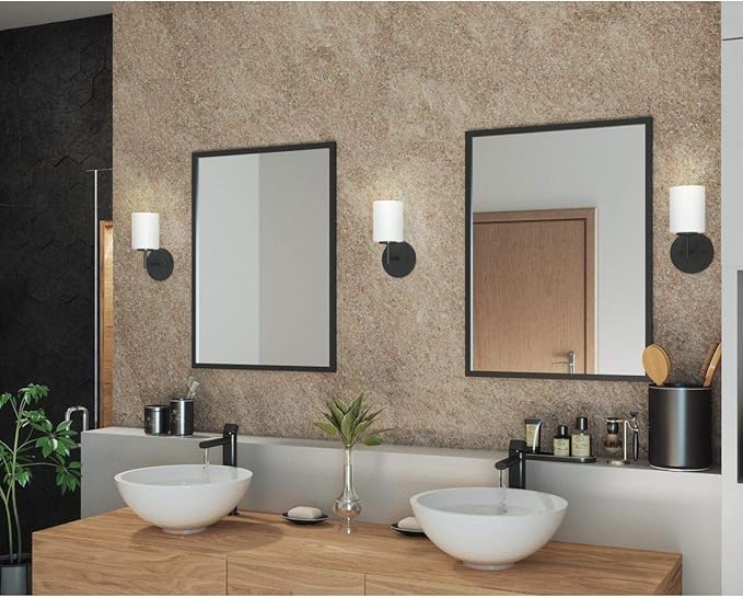 Progress Lighting Replay Collection 1 Light Bathroom Vanity Light, Modern Bath Lighting Fixture with Etched White Glass Shades for Over The Mirror, Reversible Mounting, Textured Black