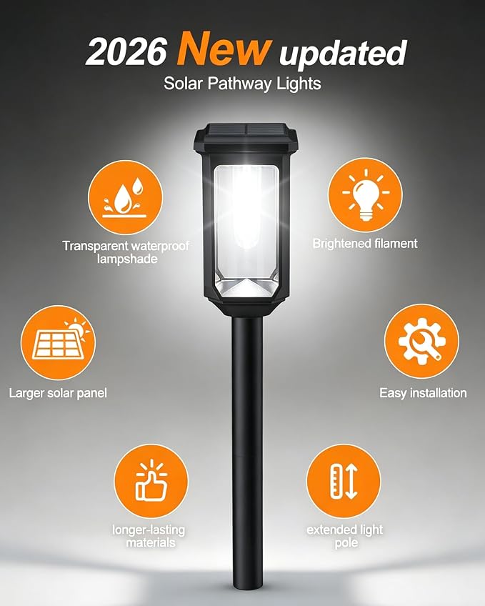Tenmiro Solar Pathway Lights Outdoor 8 Pack LED Solar Powered Garden Lights Waterproof IP65 Outdoor Light for Yard Lawn Patio Path Walkway Driveway Decor 6500K