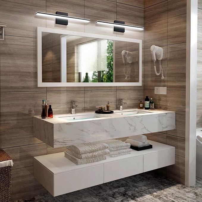 Black LED Vanity Lights 12W 20 Inch Bathroom Vanity Light Bar Acrylic Modern Bathroom Light Fixtures Over Mirror IP44 Wall Sconces Lights for Bathroom Bedroom Cool White 6000K