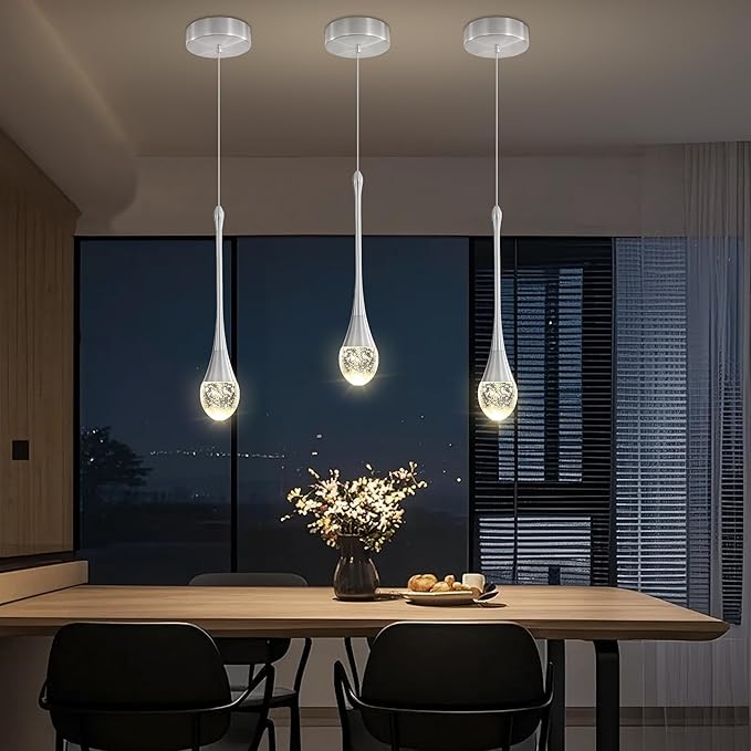 ykolupty Mini Chandelier Modern Crystal Pendant Light LED Dimmable Crystal Ceiling Pendant Lighting for Kitchen Island Dining Room Hallway Bedroom (Silver 1 Pack)