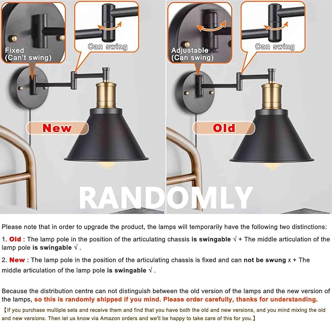 Wall Lamps, Swing Arm Wall Lamp Wall Sconce 2-Pack Plug in Cord with Switch,Vintage Barn Wall Light Bronze Black Lamp Lobby, Hallway, Kitchen, Dining Room, Restaurant, Café