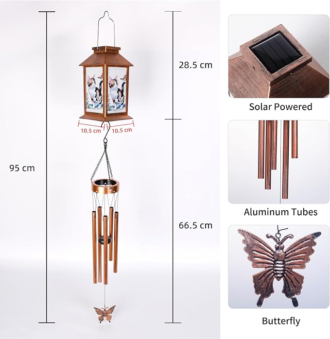 Cat Wind Chimes, Solar Cat Lights for Outside, Gifts for Cats Lovers, Birthday Gifts for Women, Mom, Ded, Grandma, Garden Lawn Yard Outdoor Decor Mobiles Wind Chime, Cats Themed Gift