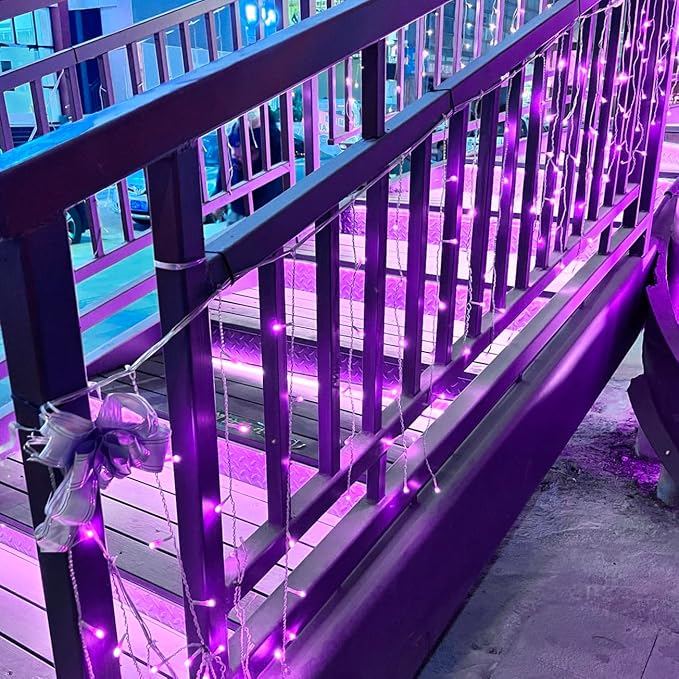YOLIGHT 13ft 96 LED Icicle String Lights with Memory Function Controller, Indoor Curtain Fairy Lights Halloween Hanging Decoration for Patio Garden Bedroom Christmas Wedding (Purple)