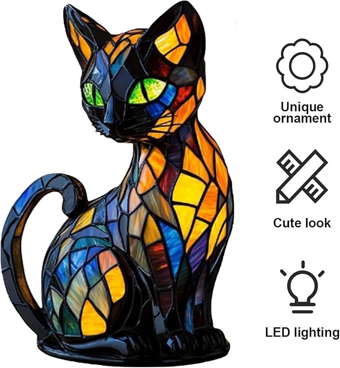 Retro Cat Colorful Resin Cat Table Lamp，3D Cute Pet Cats Themed LED Night Lamp，Perfect Gift for Pet Lovers Retro Cats Design Home Decor Lighting