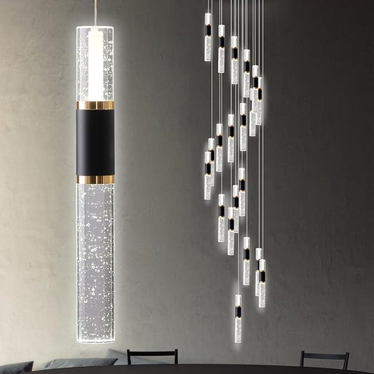 High Ceiling Chandelier 20-Lights Dimmmable Modern Crystal Staircase Chandelier Light Fixutres with Remote for Foyer