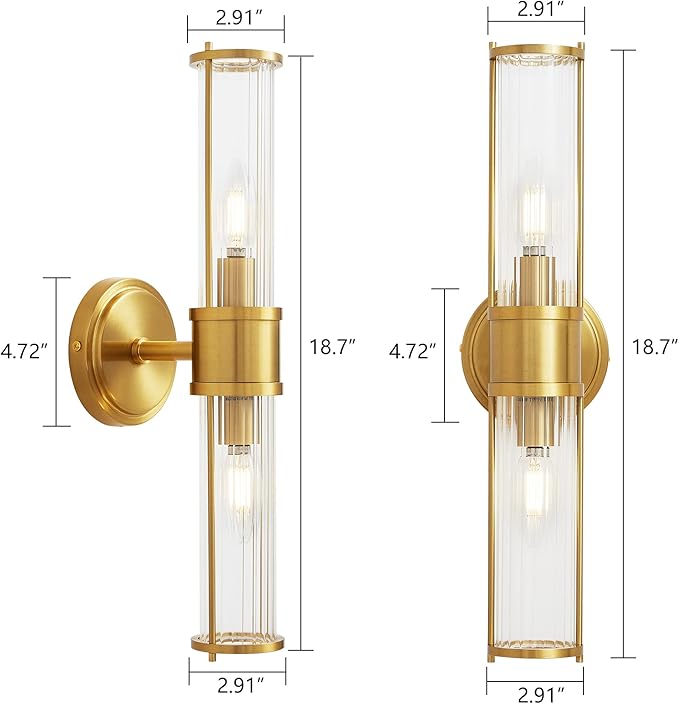 Gold Wall Sconce, Bathroom Light Fixtures with Threaded Glass Indoor Wall Sconces, Modern Sconce Wall Lighting Up and Down Vanity Lights Fixtures for Bathroom Mirror, Hallway, Living Room