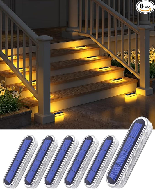 DetarZinLED Solar Deck Lights, 6 Pack Waterproof LED Path Lights, Outdoor Solar Step Lights, Solar Powered Light Bar for Stairs, Driveway, Walkway, Pathway, Dock, Porch, Warm White