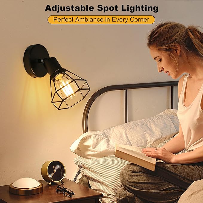 HiBay LED Track Lighting Fixture, 1-Light Adjustable Spot Light Ceiling Wall Mount, Black Geometric Metal Cage Industrial Spotlight Indoor for Kitchen, Dining, Bedroom, E26 Base (Bulb Not Included)