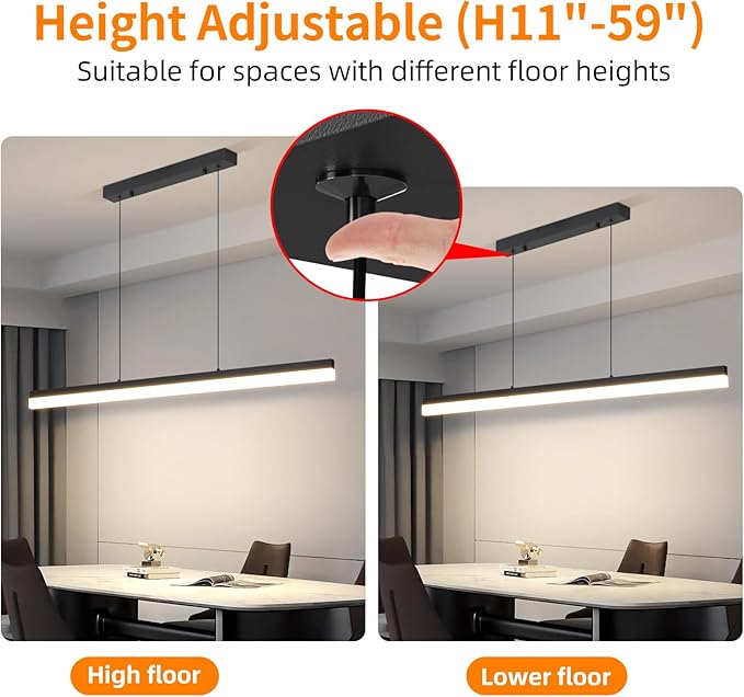 Modern Linear Pendant Light, 39IN Modern Chandelier with Remote Control 3000k-6500K Adjustable Color Temperature，Aluminum Island Lighting Lamp for Dining Room, Living Room