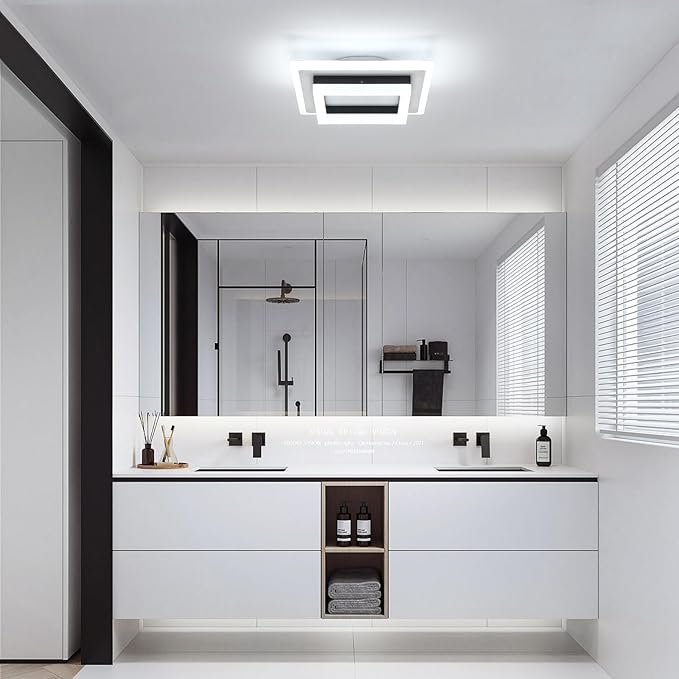 DELIPOP 2 Pack Modern LED Ceiling Light, 24W Black Flush Mount Ceiling Lamp Fixture, 6500K Cold White LED Hallway Light for Living Room Bedroom Entryway Bathroom Kitchen