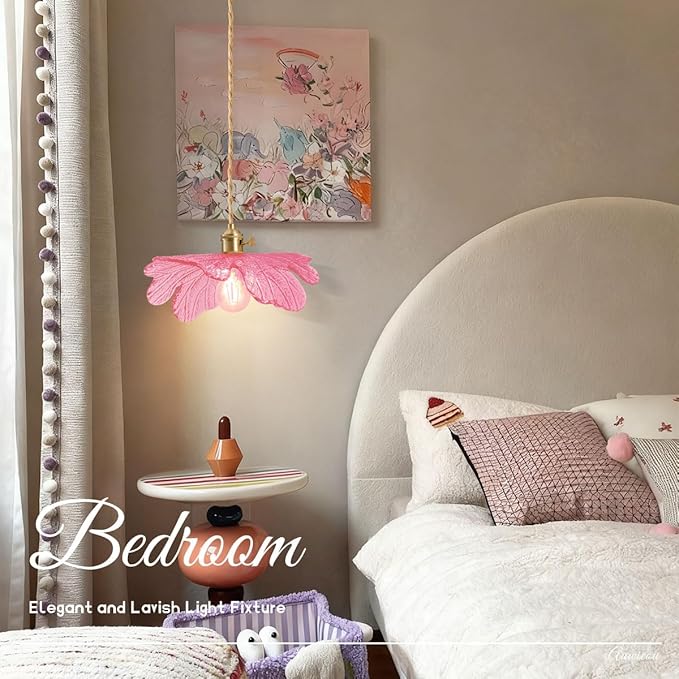 Pink Glass Pendant Lights Fixtures Flower Hanging Ceiling Light Girls Room Mid Century Pendant lamp Gold Chandelier for Kitchen Island Dining Room Foyer Cafe
