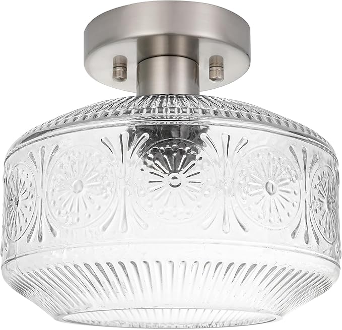 DSMJFU Semi Flush Mount Ceiling Light, Vintage Small Ceiling Light Fixture, Thickened Glass Hallway Light Fixture, Brushed Nickel Kitchen Ceiling Mount Lamp for Entry Way, Bedroom, Bathroom
