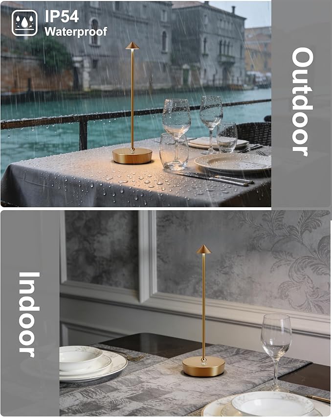 LED Cordless Table Lamp Rechargeable - 6000mAh Battery Operated Waterproof Desk Lamp 3 Color Stepless Dimming Touch Lamps Memory Light for Home Restaurant Dining Outdoor Patio Set of 2 Bronze