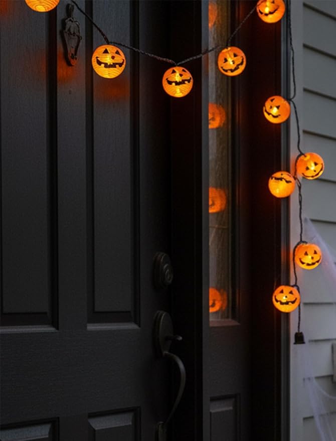 Halloween Outdoor Pumpkin String Lights, 8.5FT 10 Jack-o’-Lantern Lanterns with LED Bulbs, Connectable Waterproof Halloween Lights for Yard Patio Porch Garden, UL Listed Energy-Saving Fall Decor