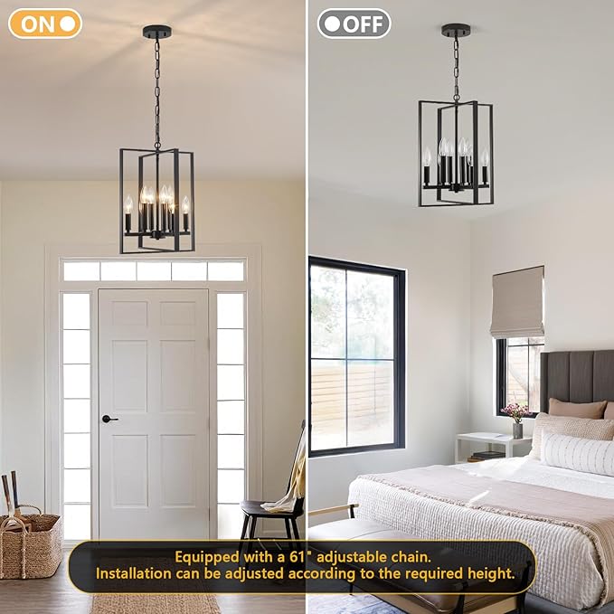 12.79" Black Chandelier 8-Light Modern Farmhouse Chandeliers for Dining Room Light Fixture Rustic Adjustable Pendant Light Fixtures Vintage Chandelier for Foyer Kitchen Entryway Living Room E12
