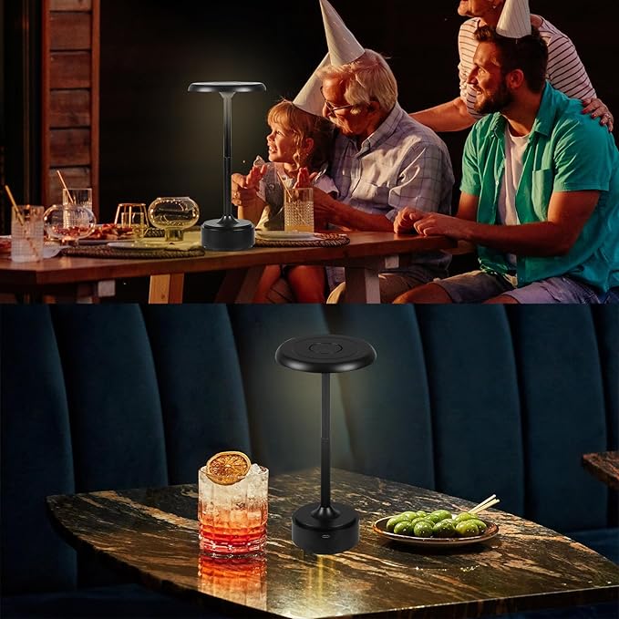 HAPYGI 5200mAh Rechargeable Cordless LED Table Lamps Touch Sensor Light, 3-Levels Portable Dimming Wireless Battery Operated Lamp,Night Light/Restaurant Table/Outdoor/Coffee/Bar (Black)