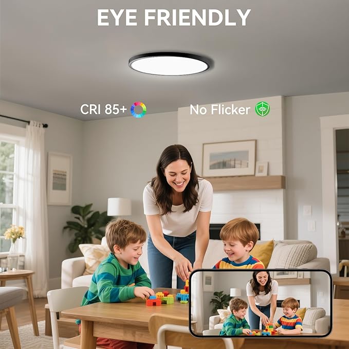 hunhun 12 Inch LED Flush Mount Ceiling Light Fixture 28W 3200LM Dimmable 5 Color Temperature in One Super Slim Round Ceiling Lamp Low Profile Ceiling Lights for Living Bedroom Kitchen Laundry Black