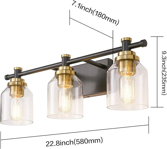 SOLFART Vintage 3-Light Bathroom Vanity Light Over Mirror Globe Vanity Light Fixtures for Bathroom Glass Shade Bath Fixtures 3 Lights