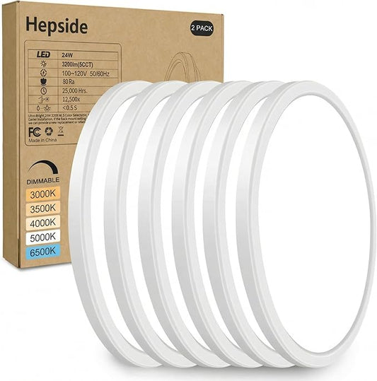 hepside 6Pack 12Inch LED Flush Mount Ceiling Light, Super Slim 24W LED Ceiling Light, Dimmable&3000K/3500K/4000K/5000K/6500K Adjustable Flat Ceiling Light Fixture for Bedroom,Living Room,Kitchen-White