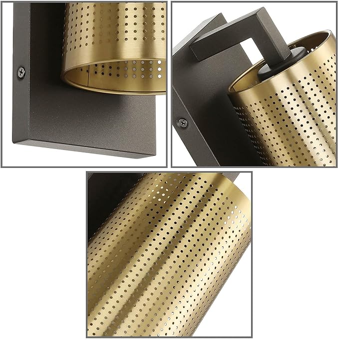 XiNBEi Lighting Gold Sconce Light, Industrial Bronze & Brass Sconces Wall Light Fixtures with Metal Shade, Wall Mount Lamp for Bedroom Bedside Living Room Corridor Hallway XB-W406-BS