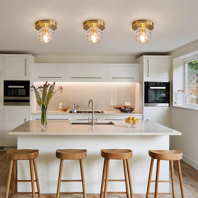 Crystal Small Chandelier Light Fixture: K9 Crystals Brass Semi Flush Mount Ceiling Lights - Gold Globe Wall Sconce - Modern Mini Chandeliers for Bedroom Hallway Bathroom Living Room Entrance Closet
