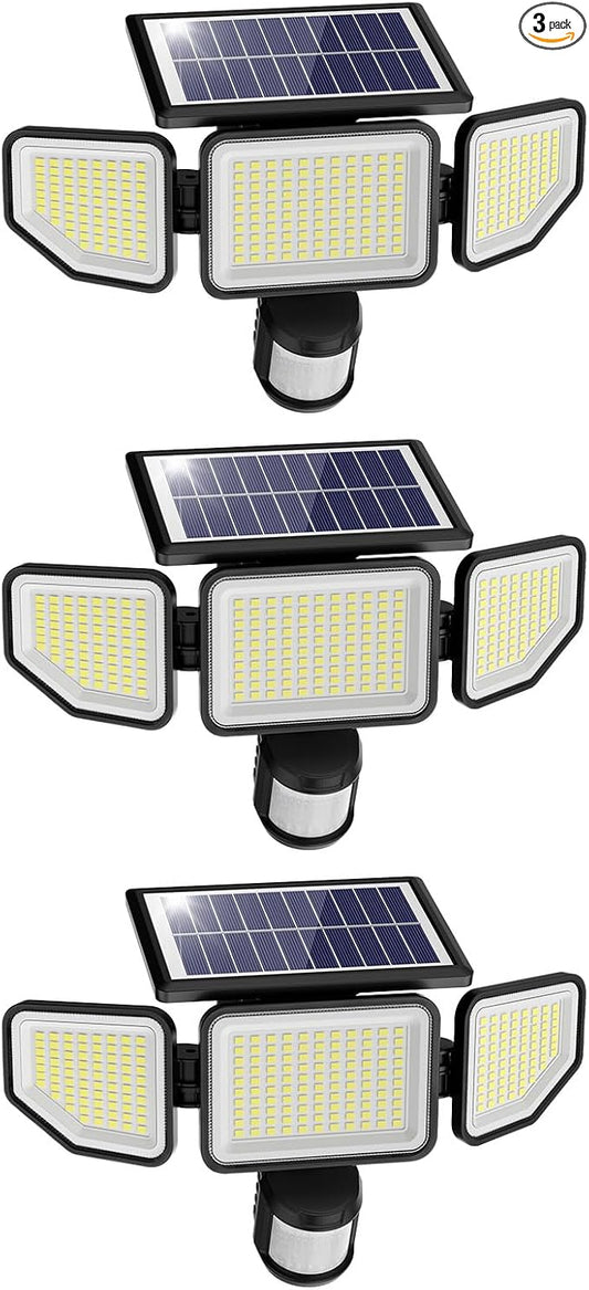 Onforu 4500LM Solar Lights Outdoor, 3 Heads Security Lights with Remote Control, IP65 Waterproof Motion Sensor Lights, 3 Modes Flood Lights for Wall, Porch, Yard, Outside, 3 Pack