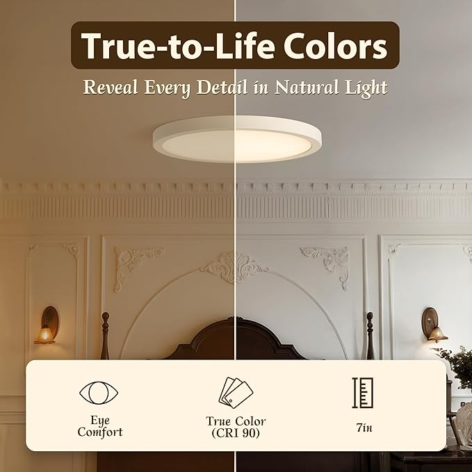 2 Pack LED Dimmable Flush Mount Ceiling Light Fixture, 7 Inch 15W 5CCT (2700K-5000K) Selectable Modern Ceiling Light Close to Ceiling Light,for Bedroom, Kitchen, Bathroom, Hallway