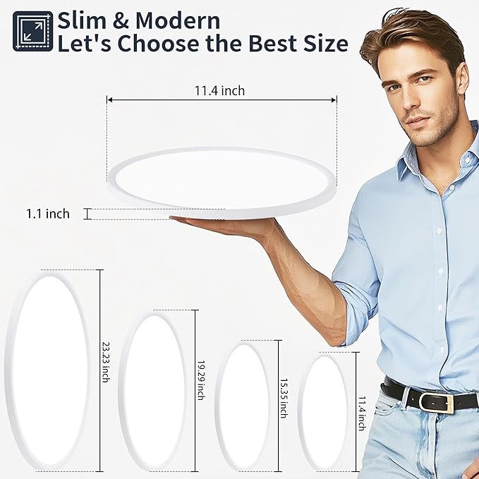 11 Inch Flush Mount Ceiling Light with Night Light, 24W 2400LM, Dimmable LED Ceiling Lights Fixture with Remote Control, 3000K/4000K/6500K Selectable, Slim Bright Bedroom Light Fixture, Round White