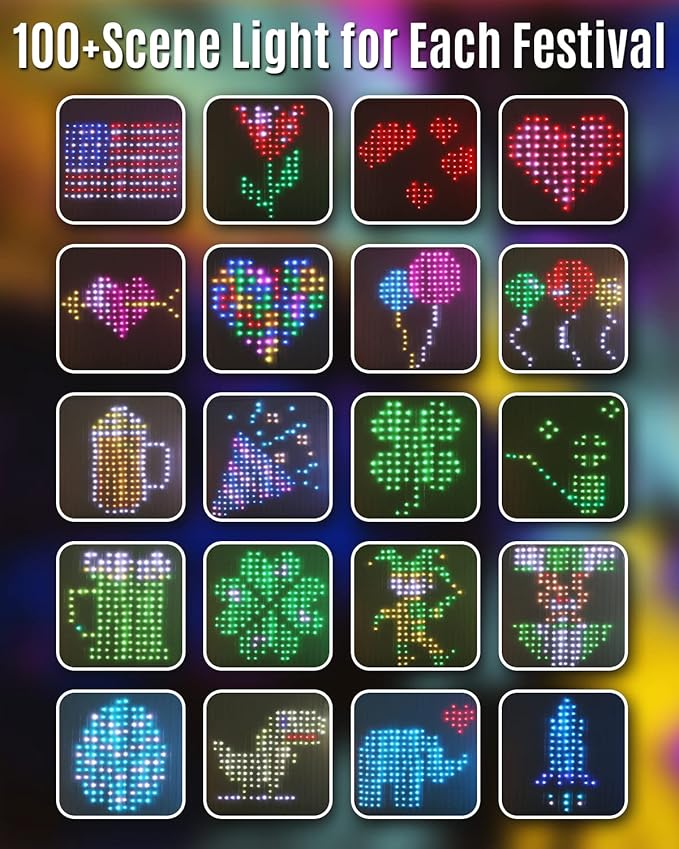 Smart Curtain Lights Pro - 540LEDs AI Pattern & GIF Display, WiFi APP Control Compatible with Alexa Google Home, Color Changing Music Lights Outdoor Indoor for 4th of July Window Decor, 5x6.6FT