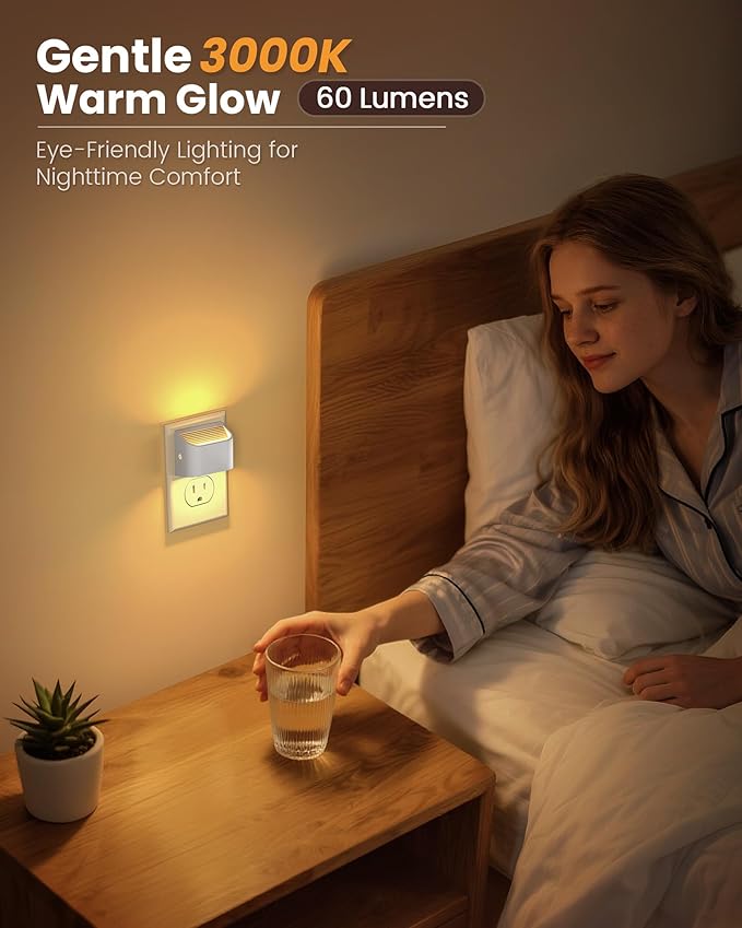 NIORSUN Plug in Night Light, Auto Brightness Sensor Night Light, 3000K Warm White, Ultra-Slim Wall Light for Hallway Bathroom Bedroom Stairs, White, 6 Pack