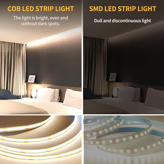 100FT COB LED Strip Lights Warm White Dimmable DC 24V 3000K Flexible LED Tape Light for Bedroom, with Remote and app Control LED Tape Lights,for DIY Home Decoration(2 Rolls of 50ft)