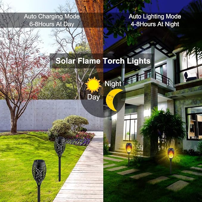 Kurifier Solar Lights Outdoor, 8Pack Solar Torch Light with Flickering Flame, Waterproof Solar Garden Light, Outdoor Solar Lights for Yard, Flame Torches for Outdoor Decorations Decor Yard