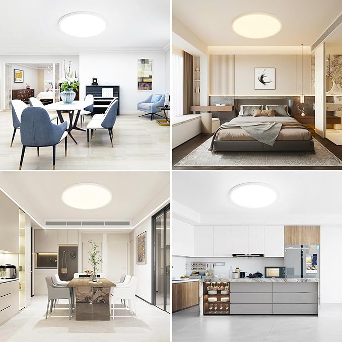 Modern 16'' Led Ceiling Light Fixture, 0.67 Inch Ultra Thin Flush Mount, Dimmable & 3000K/4500K/6000K Selectable, 28W 2800LM, White, for Bedroom, Kitchen, Dining Room, Living Room, Home Office