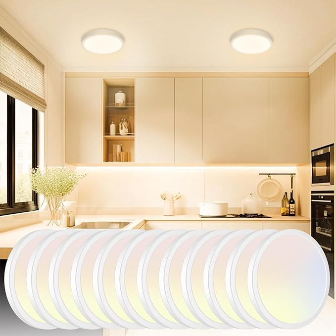 slochi 12Pack LED Flush Mount Ceiling Light, Dimmable & 100W Equivalent Super Slim LED Ceiling Lights, 3000K-6500K Selectable, 12W 1500Lm Round Light Fixture for Bedroom, Bathroom, Closet, Hallway