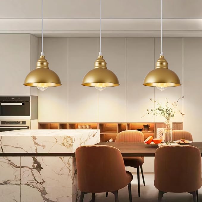 Plug in Pendant Light, 15FT Hanging Lights, On/Off Switch, Industrial Pendant Light with Plug in Cord, Metal Hanging Lamps for Living Room, Kitchen, Dining Room Gold