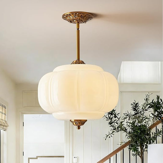 Milk Glass Pendant Light, 14.9 Inch White 3 Color Adjustable Mid-Century Ceiling Light Fixture Schoolhouse Hanging Lamp Chandelier for Kitchen Dining Room Hallway Bedroom (Bulbs Included)