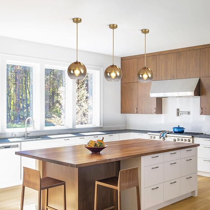 KCO Lighting 1 Light Pendant Lighting Gradient Gold Glass Pendant Light Large Globe Pendant Lights Kitchen Island Mid Century Modern Hanging Light Fixture