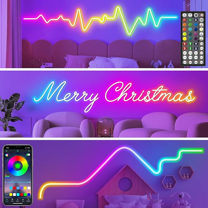 LETIANPAI 50Ft Neon Rope Lights,Flexible Led Rope Lights Control with App/Remote,Multiple Modes Music Sync Gaming RGB Led Neon Lights for Bedroom Outdoor