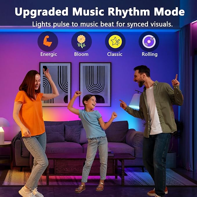 dalattin BGRIC 32.8ft LED Strip Lights for Bedroom, 5050 Smart LED Lights with Multiple Colors on One Line, Works with App & IR Remote, Music Sync for Room Decor Party Gaming