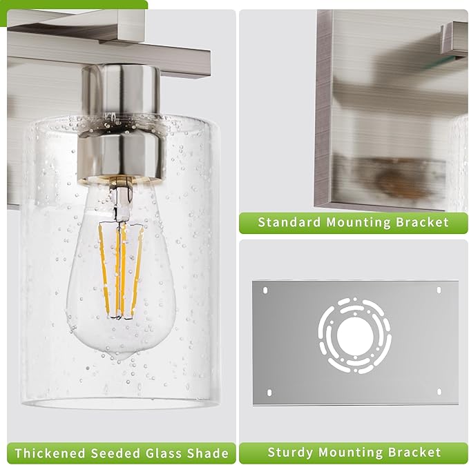 Espird Bathroom Vanity Light, 3 Light Brushed Nickel Bathroom Light Fixture with Thickened Seeded Glass Shade, 24 inch Modern Vanity Lights, Bathrooms Lights Fixture Over Mirror