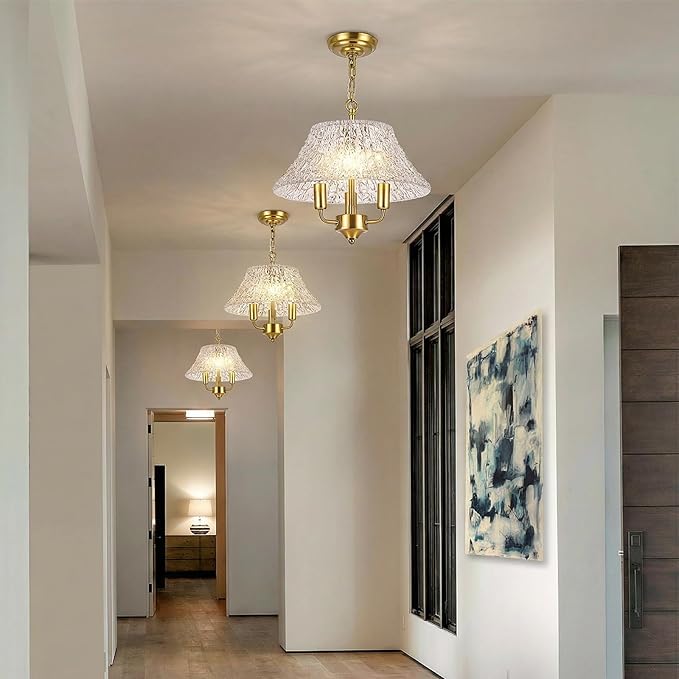 Modern Large Brass Gold Clear Glass Pendant Light Fixture 15.08 Inch Bronze Hanging Lamp for Kitchen Island Ceiling Dining Table Foyer Hallway Entry E12 Base,UL Socket Hardwired Lampara