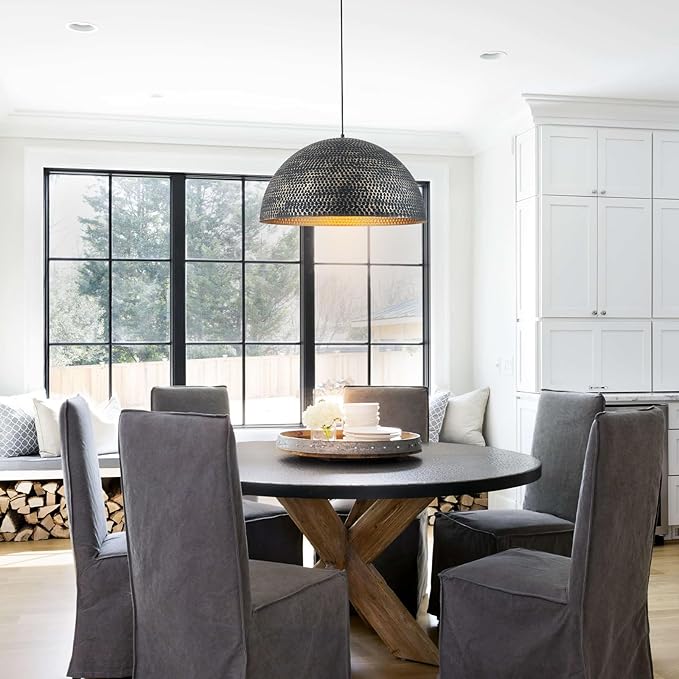23.6 in. Black and Gold Hammered Pendant Light Fixtures, Industrial Metal Dome Shade, Pendant Lights Kitchen Island, Pendant Light for Kitchen Island and Dining Room