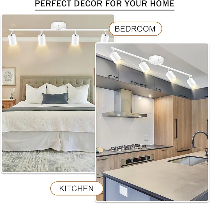 White Track Lighting Ceiling Fixture, Kitchen Light Fixtures, 30" 4-Light Rotatable LED Track Lights, Semi Flush Wall Sconces Lighting for Dining Room/Hallway/Office(GU10 Socket, Bulb Not Included)