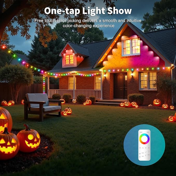 Permanent Outdoor Lights RGB Smart IC 200FT/100LEDs Decor IP68 Waterproof Music Sync with Remote&APP Control Suitable for Holiday Decoration Christmas Lights Garden Party Decor Deck